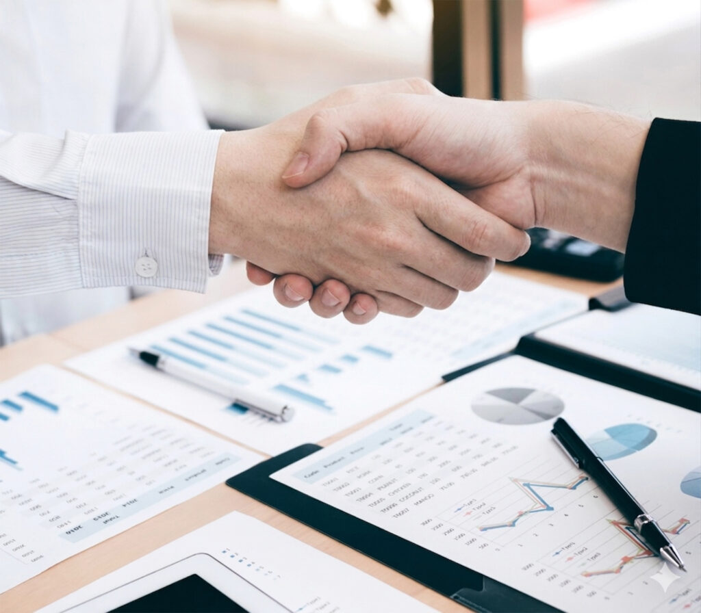 entrepreneurs-collaboration-deal-shaking-hands-modern-office-financial-paper-graph-desk
